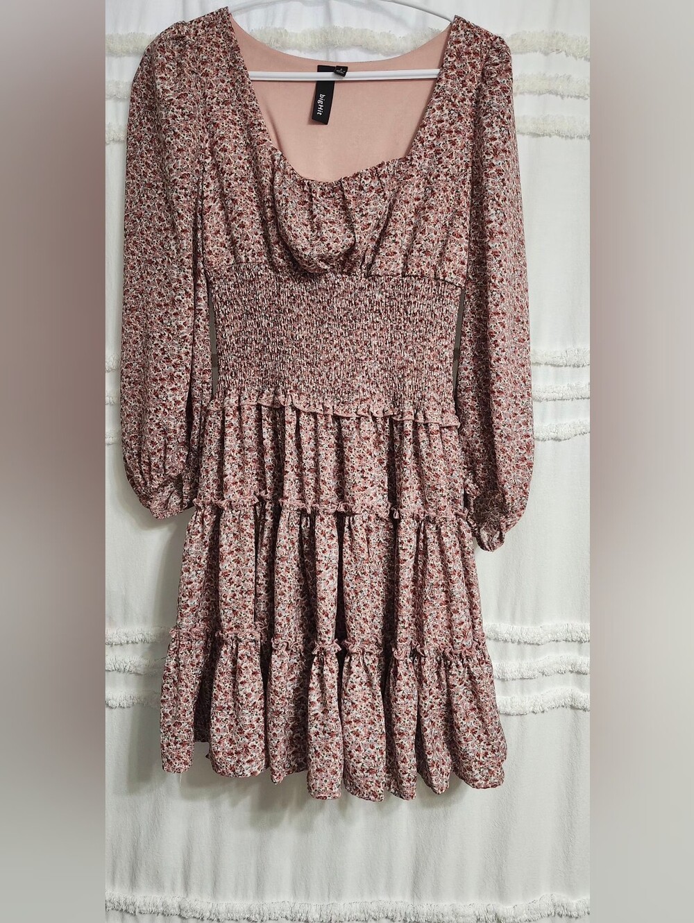 Big Hit Floral Long-Sleeve Tiered Smocked Mini Dress.